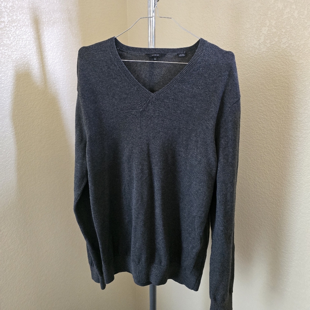 Guess  Dark Gray V Neck Lightweight Sweater